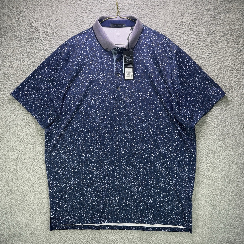 Greyson Golf Polo Shirt Mens XL Blue Angel Tears AOP Stretch Justin Thomas NWT - Picture 2 of 13